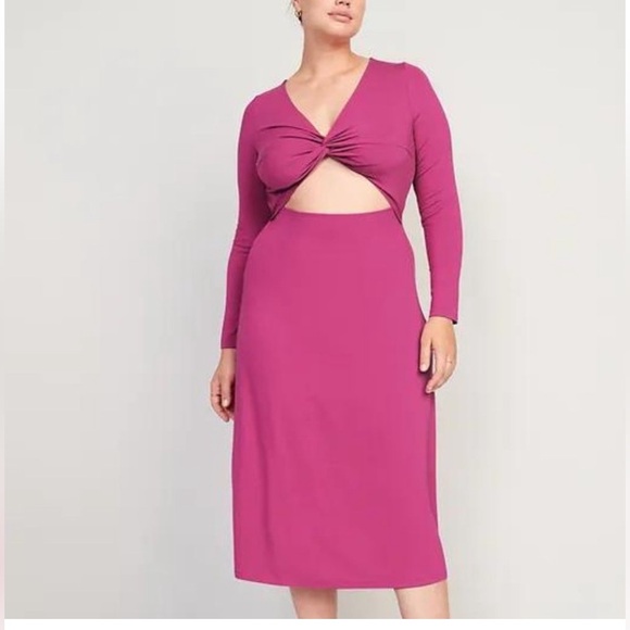 NWT Old Navy Pink Fit and Flare Twist-Front Cutout Midi Dress. Size Medium - Picture 5 of 8